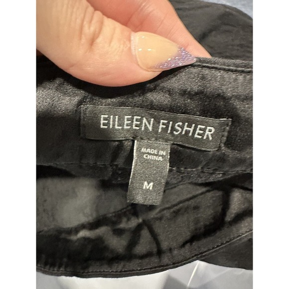 Eileen Fisher Womens Ankle Pants Size M Black Floral Embossed Side Zip Stretch - Picture 8 of 9